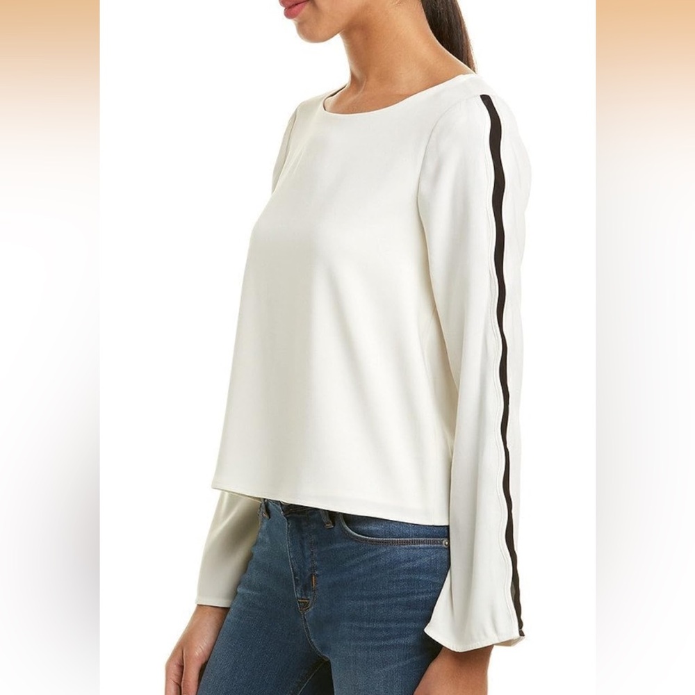 Ramy Brook Cream Long Sleeve Top with Black Stripe